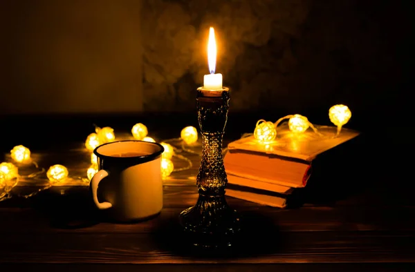 Book Hot Tea Mug Cosy Evening Holidays Mood Photo Christmas — Stock Photo, Image
