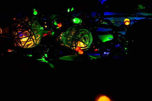 Рождественские Огни Закрывают Фото Уютное Настроение Вечером Праздничное Время Концепция — стоковое фото