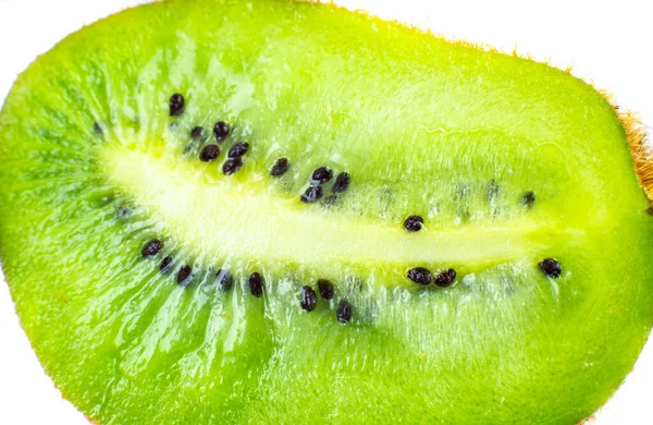 Close Photo Kiwi White Background Kiwi Fruit Cut Half Seeds — Stock Photo, Image