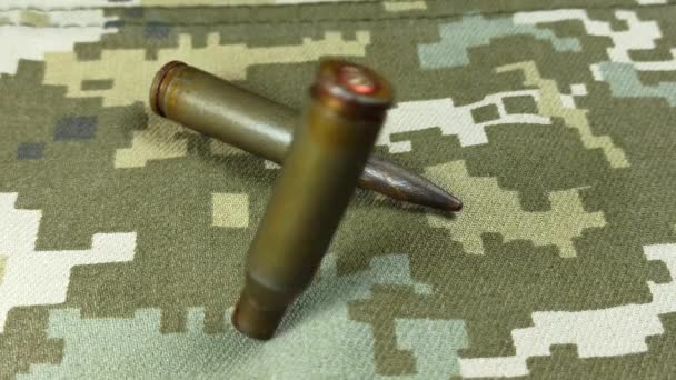 Bullets Cartridge Cases Fall Khaki Jacket Army Concept — Stock Video
