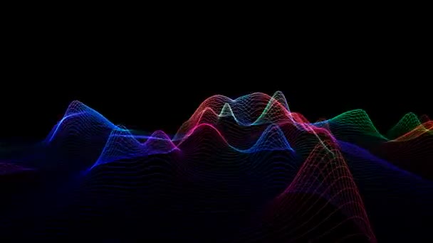 Fantastiska Musik Ljudeffekter Abstrakt Vågor Landskap Rendering Modulering Modern Geometrisk — Stockvideo