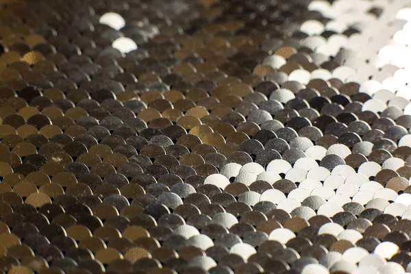 Tessuto Dorato Con Paillettes Rotonde Panno Glitter Squamoso Foto Vicino — Foto Stock