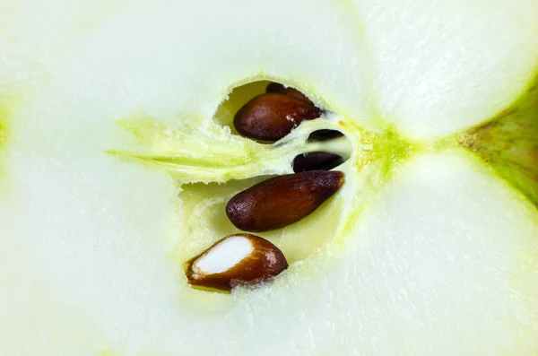Закрыть Фотографию Яблока Белом Фоне Яблоки Разрезанные Пополам Семенами Внутри — стоковое фото