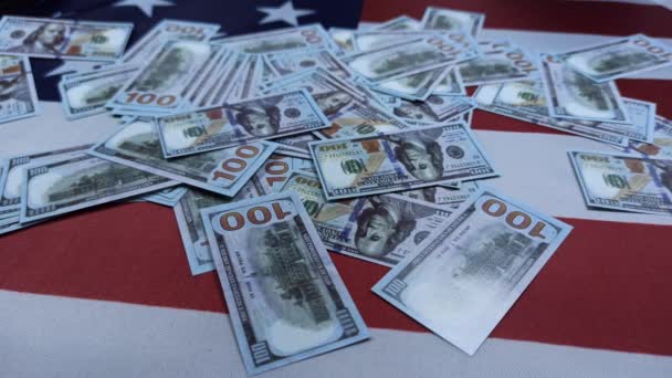 Concetto Sistema Corruzione Bandiera Americana Con Sopra Dei Dollari Mano — Video Stock