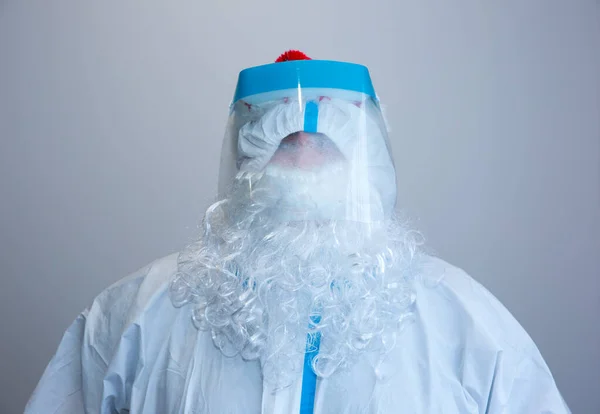 Papai Noel Terno Médico Protetor Máscara Proteção Vírus Celebração Ano — Fotografia de Stock
