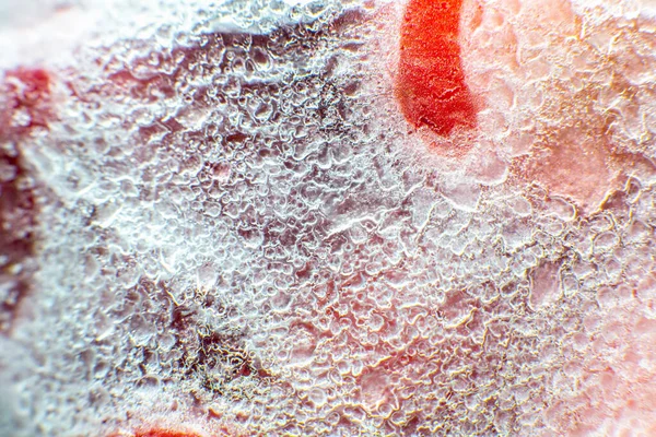 Frozen Strawberries Texture Close Cold Fruit Snow — Stock Photo, Image