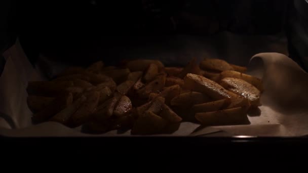 Baharatlı Patatesler Elektrikli Fırında Kızartılır Lezzetli Yemeği — Stok video
