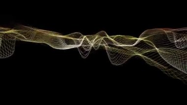 Modern tasarım elementleri Sarı soyut dalga şekillendirmesi, 3 boyutlu modülasyon. Hareket eden dijital çizgileri olan modern geometrik arkaplan. Renkli fütürist animasyon. Yaratıcı grafik dokusu.