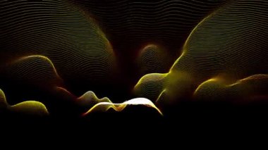 Modern tasarım elementleri Sarı soyut dalga şekillendirmesi, 3 boyutlu modülasyon. Hareket eden dijital çizgileri olan modern geometrik arkaplan. Renkli fütürist animasyon. Yaratıcı grafik dokusu.