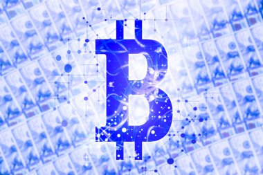 Para geçmişinde bitcoin işareti var. Dolar para birimi notları.