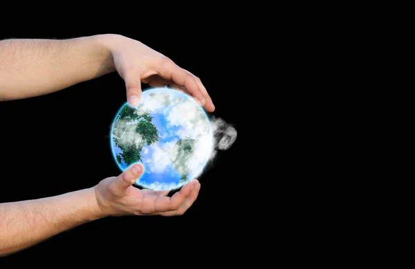 Människan Håller Planeten Jorden Sina Händer Miljövänligt Koncept Miljöskydd Rädda — Stockfoto