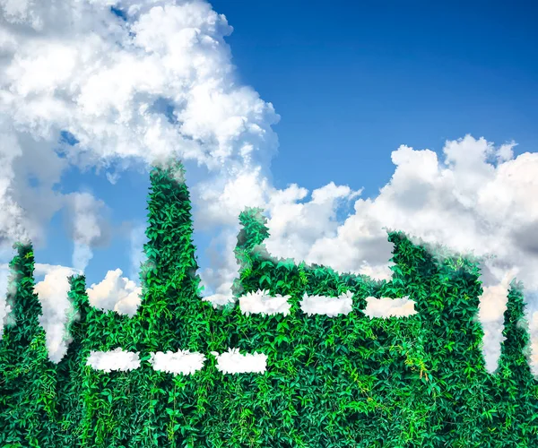 Grön Ekofabrik Koncept Bild Från Gräset Föroreningar Planeten Miljöskydd Hållbar — Stockfoto