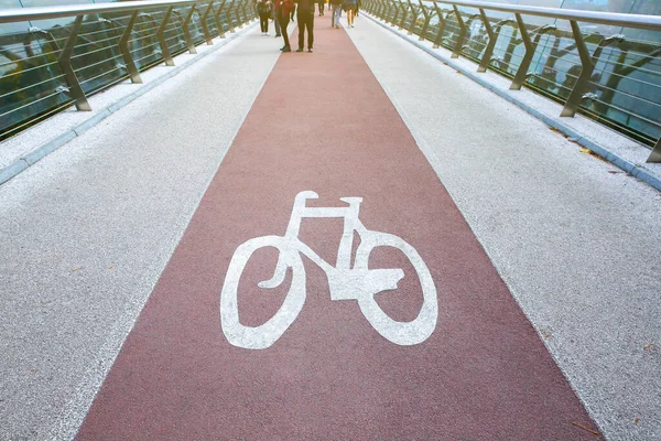 People stand on cycle lane. Bicycle in the city. Urban transport.