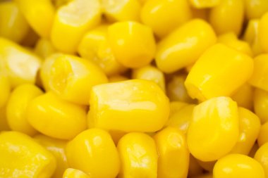 Konserve sarı mısır tohumları arka planı. Yaklaş, makro fotoğraf..