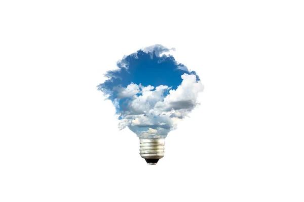 Blue Sky Clouds Lamp Bulb Isolated White Background New Idea — Stock Photo, Image