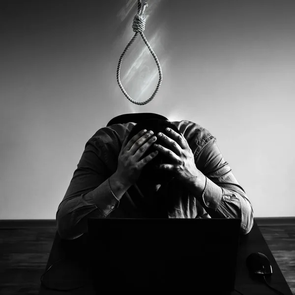Noose Está Acima Funcionário Escritório Conceito Suicídio Pendurado Por Causa — Fotografia de Stock