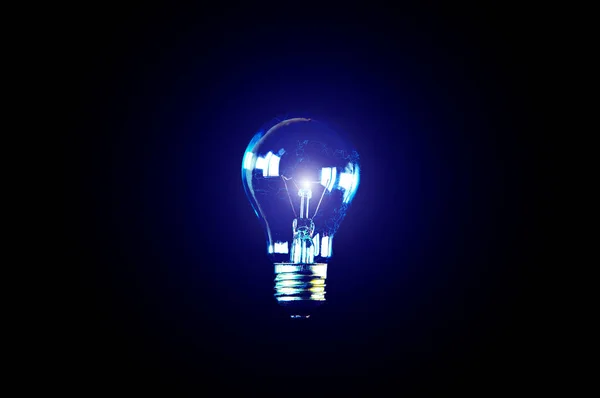 Lamp Bulb Black Background Map New Idea Concept — Stock Photo, Image