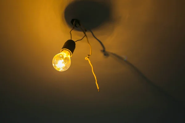 Wires Holes Light Bulb Ceiling Electricity Maintenance Repair Works Flat — Stock Photo, Image