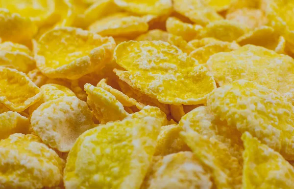 Yellow Cornflakes Close Photo Food Texture Background Top View Macro — Stock Photo, Image