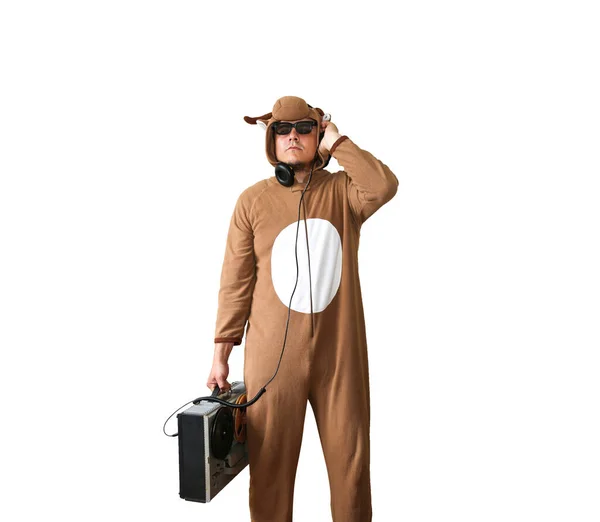 Homme Costume Cosplay Une Vache Avec Magnétophone Bobine Type Pyjama — Photo