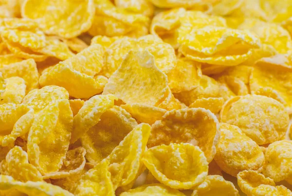 Yellow Cornflakes Close Photo Food Texture Background Top View Macro — Stock Photo, Image
