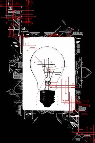 Glühbirne Auf Weißem Und Schwarzem Hintergrund Stromnetz Neues Konzept — Stockfoto