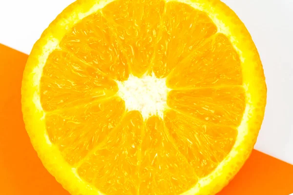 Foto Vicino Orange Fruit Sullo Sfondo Bianco Arancione Agrumi Tagliati — Foto Stock