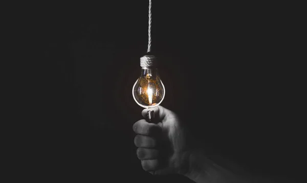 New Idea Concept Man Holding Lightener Lamp Bulb Black White — Stock Photo, Image