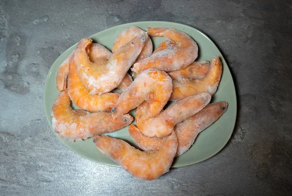 Frozen Savoureux Fond Crevettes Crevettes Dans Glace Fruits Mer Sains — Photo