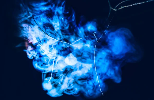 Fumée Bleue Sur Fond Sombre Nuit Lumières Lampe — Photo