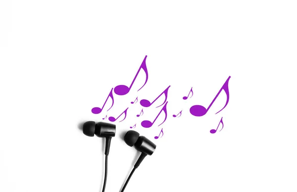 Słuchawki Notatkami Koncepcja Muzyki Nowoczesnej Technologia Audio — Zdjęcie stockowe