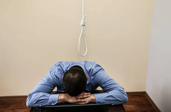 Hurok Irodai Munkás Felett Van Öngyilkosság Felakasztanak Munkahelyi Stressz Miatt — Stock Fotó