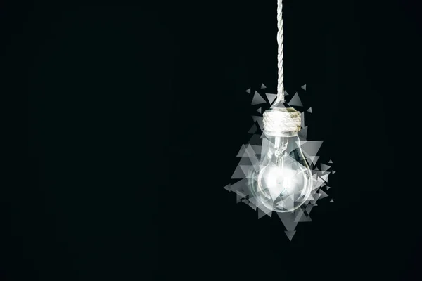 Lamp Bulb Triangles Hanging Rope New Idea Concept Art Idea — Stock Photo, Image