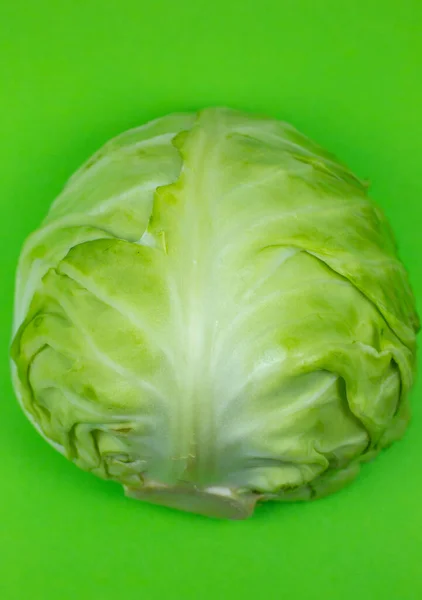 Green Cabbage Green Background Close Macro Photo Minimalism Original Beautiful — Stock Photo, Image