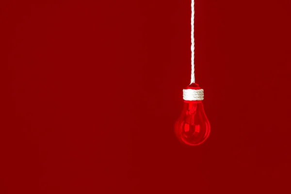 Lamp Bulb Hanging Rope Red Background New Idea Concept — Stock Photo, Image