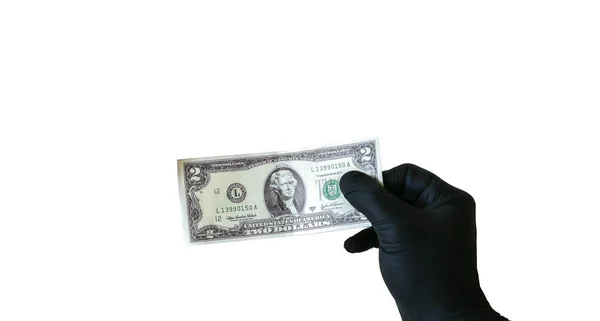 Människan Håller Dollarsedeln Handen Isolerad Vit Bakgrund — Stockfoto