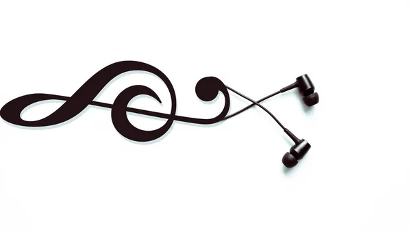 Earphones Clef Symbol Modern Music Concept Audio Technology — Stock Photo, Image