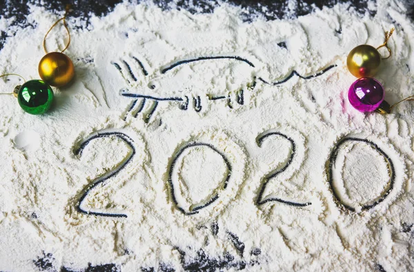 Nuevo Año 2020 Números Con Ratón Humor Nevado Concepto Festivo —  Fotos de Stock
