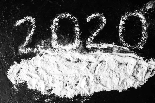 Yeni Yıl 2020 Siyah Arkaplandaki Numaralar Karlı Bir Ruh Hali — Stok fotoğraf