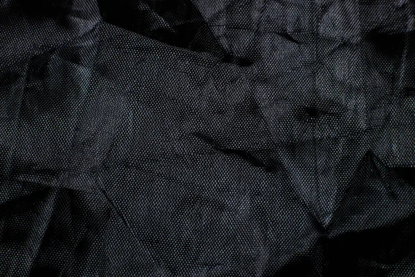 Fekete Gyűrött Fonott Pamut Háló Textúra Háttér Közelről — Stock Fotó