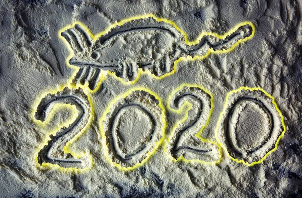 Ano Novo 2020 Números Com Rato Humor Nevado Conceito Festivo — Fotografia de Stock