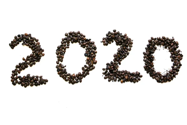 2020 Ano Novo Grãos Café Isolados Fundo Branco — Fotografia de Stock