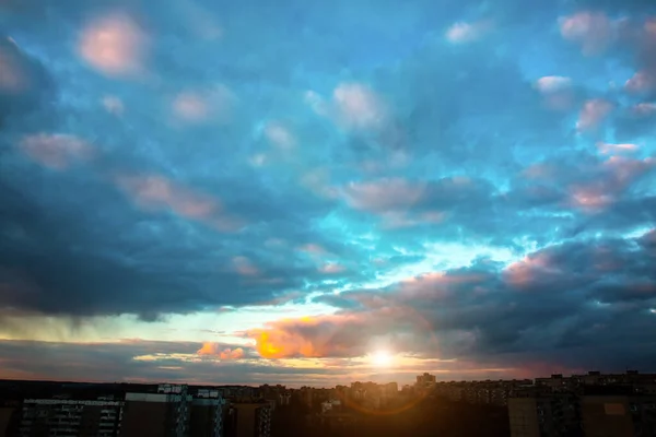 Прекрасная Панорама Вечернего Драматического Неба Время Заката Восхода Солнца Удивительные — стоковое фото