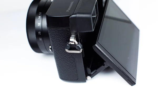 Lviv Ukraine Maart 2021 Zwarte Moderne Camera Panasonic Lumix Met — Stockfoto