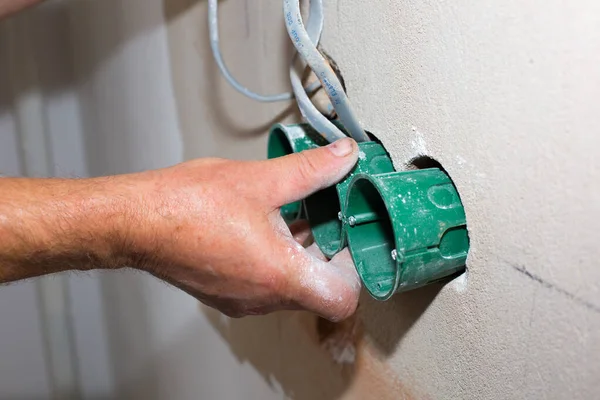 Man Making Electricity Maintenance Repair Works Renovation Flat Restoration Indoors — Stock Photo, Image