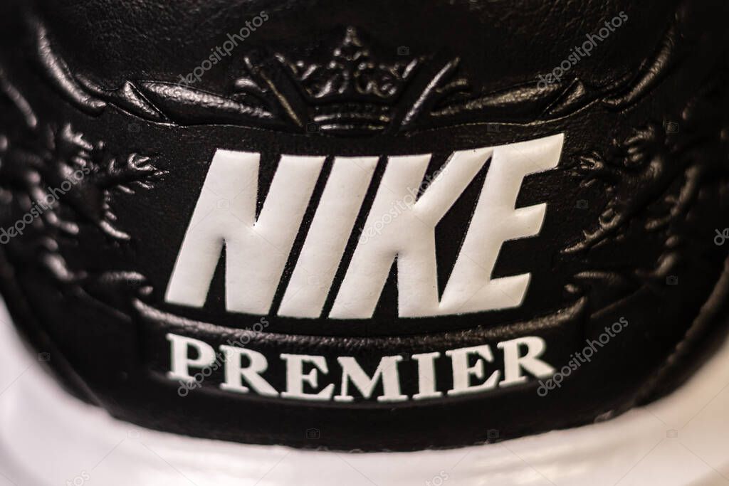 KYIV, UKRAINE - October 18, 2025 : Nike Premier III TF. Turf Low-Top Soccer Shoes. Black and white leather boots.