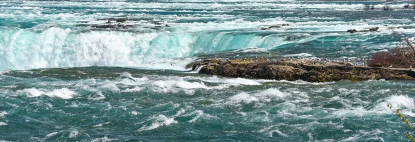 Seagulls over Niagara river and Falls.  Some flying, some near water's edge on Niagara river. — Stock Photo, Image