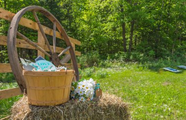 Country wedding decorations in a back yard. clipart