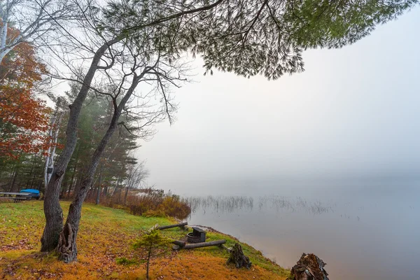 Nebbia mattutina su un lago vicino Ottawa, Ontario . — Foto Stock