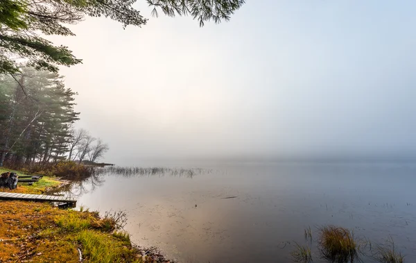 Nebbia mattutina su un lago vicino Ottawa, Ontario . — Foto Stock